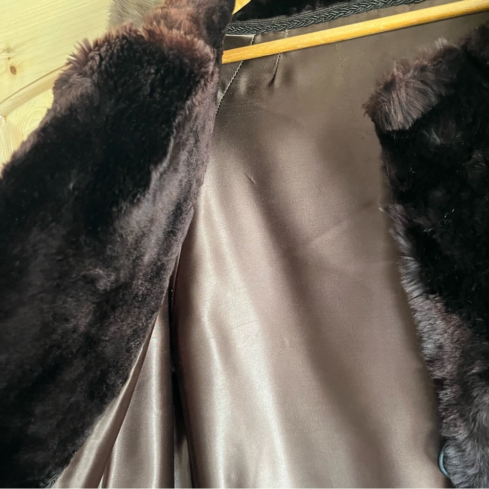 Vintage Brown Fur Long Coat Mink Fur Collar Custom Made - Classy Elegant Luxury - Picture 9 of 16